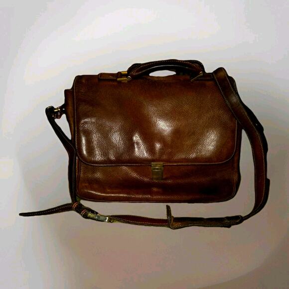 Vtg Pebbled Leather Briefcase Lap Top Messenger Bag Adjustable Shoulder Strap - Picture 2 of 15